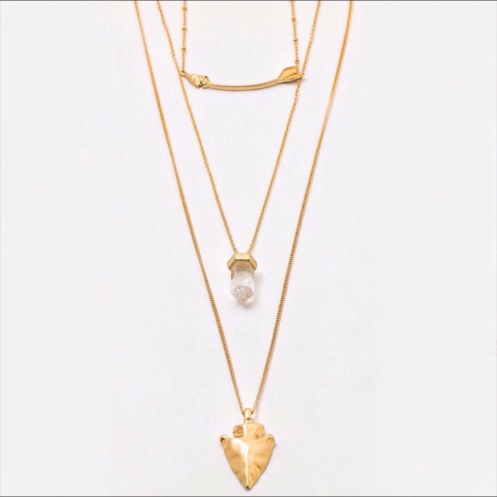 Boho Layer Choker Arrow Pendant Quartz Necklace - Picture 5 of 6